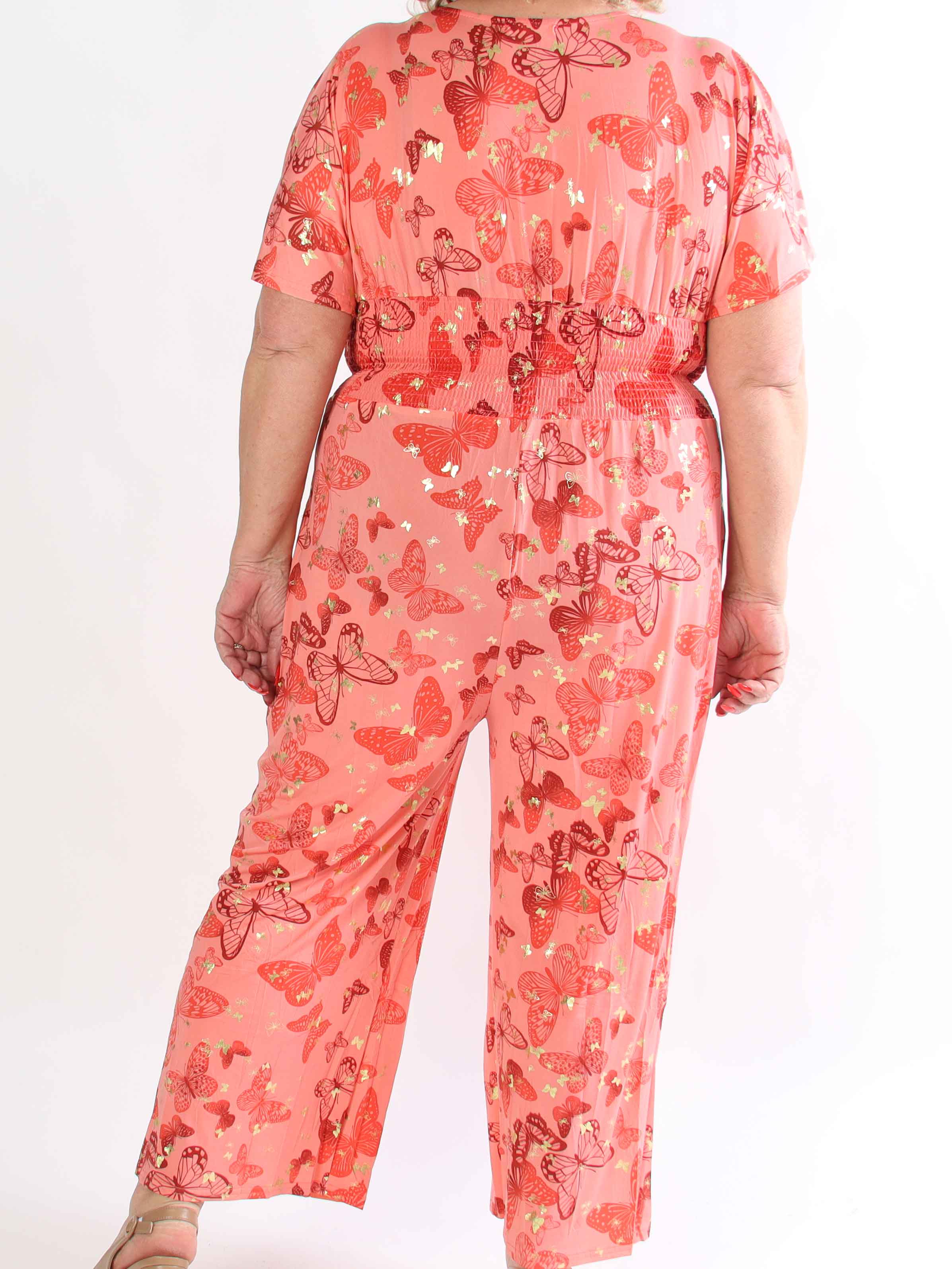 Pams Butterfly Jumpsuit - Elastisk plus size jumpsuit med fjärilsmönster